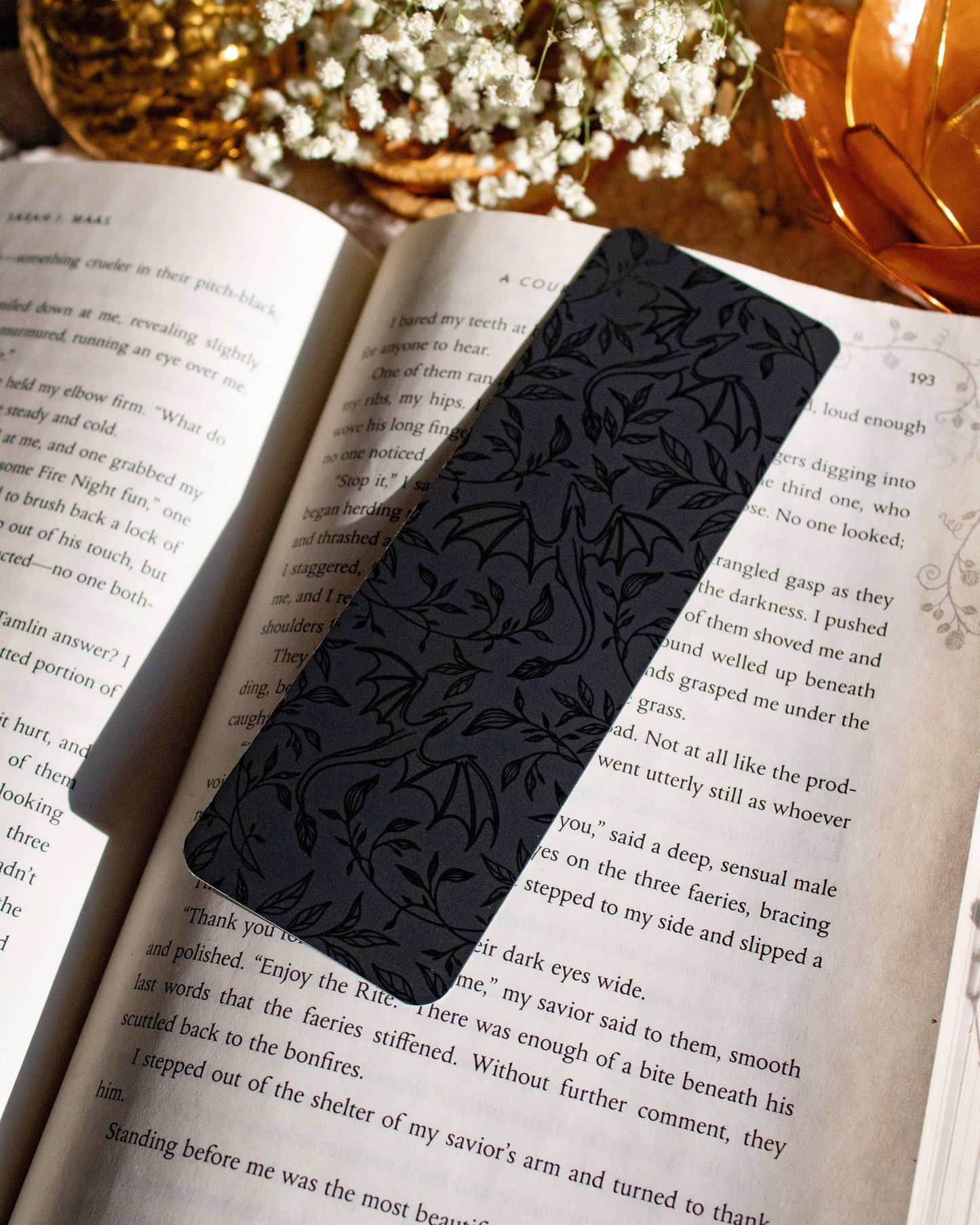 Black on Black Floral Dragons Foil Bookmark