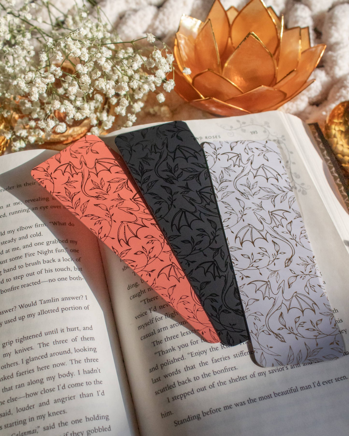 Black on Black Floral Dragons Foil Bookmark