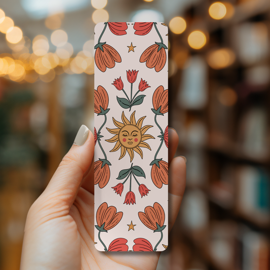 Retro Sun Floral Laminated Bookmark
